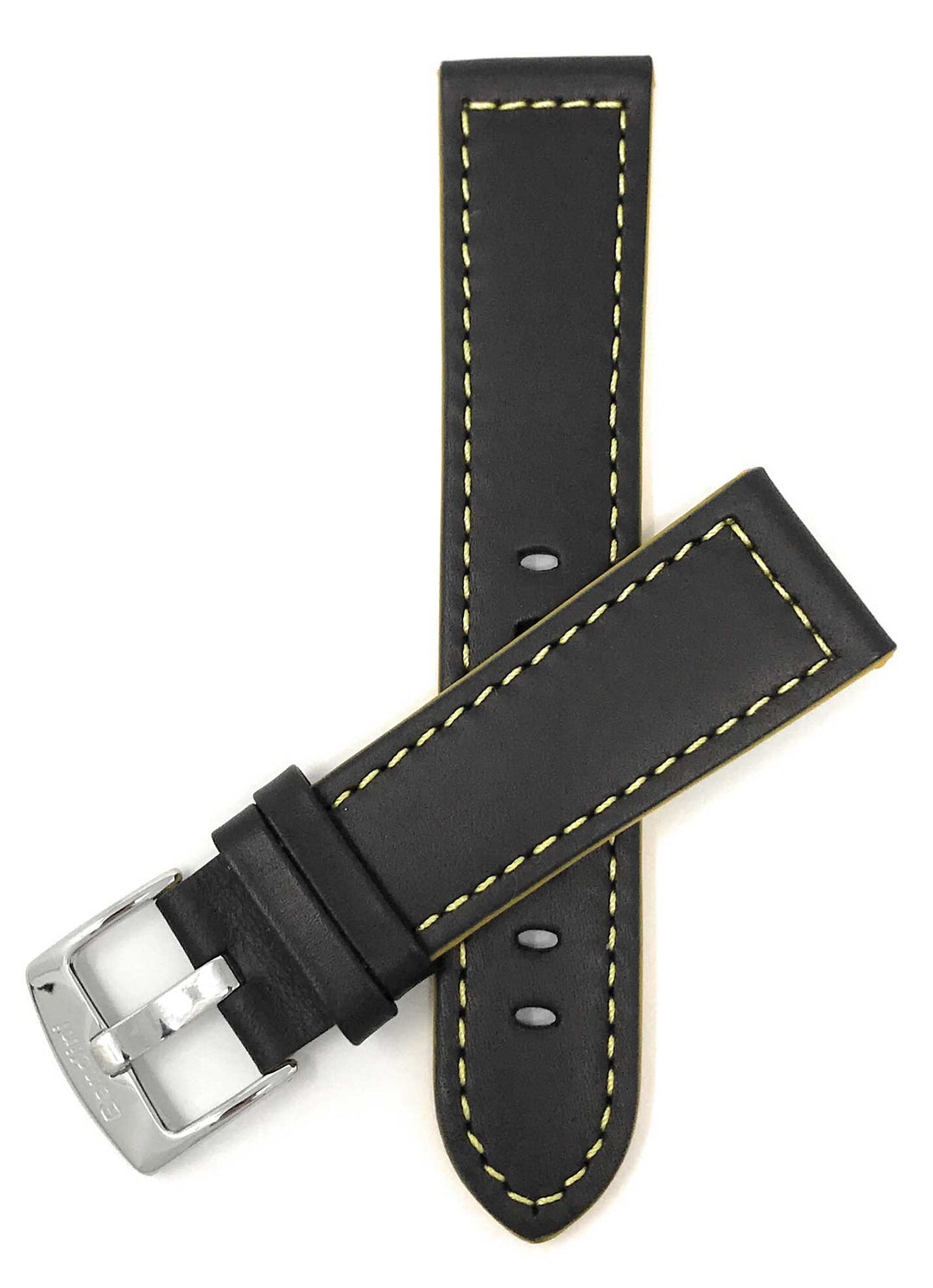 506 | 18mm Black / Yellow Italian Leather Watch Band - Racer - Padded 18mm / Bla