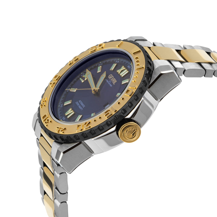 Seacloud Gevril Two tone Stainless Steel Gold Tone Blue Dial Luminous Hands Swis