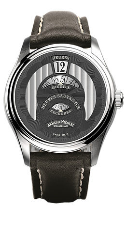 MO2-HS2 Jumping Hour Black Dial / Black Leather Strap Black-Silver Dial