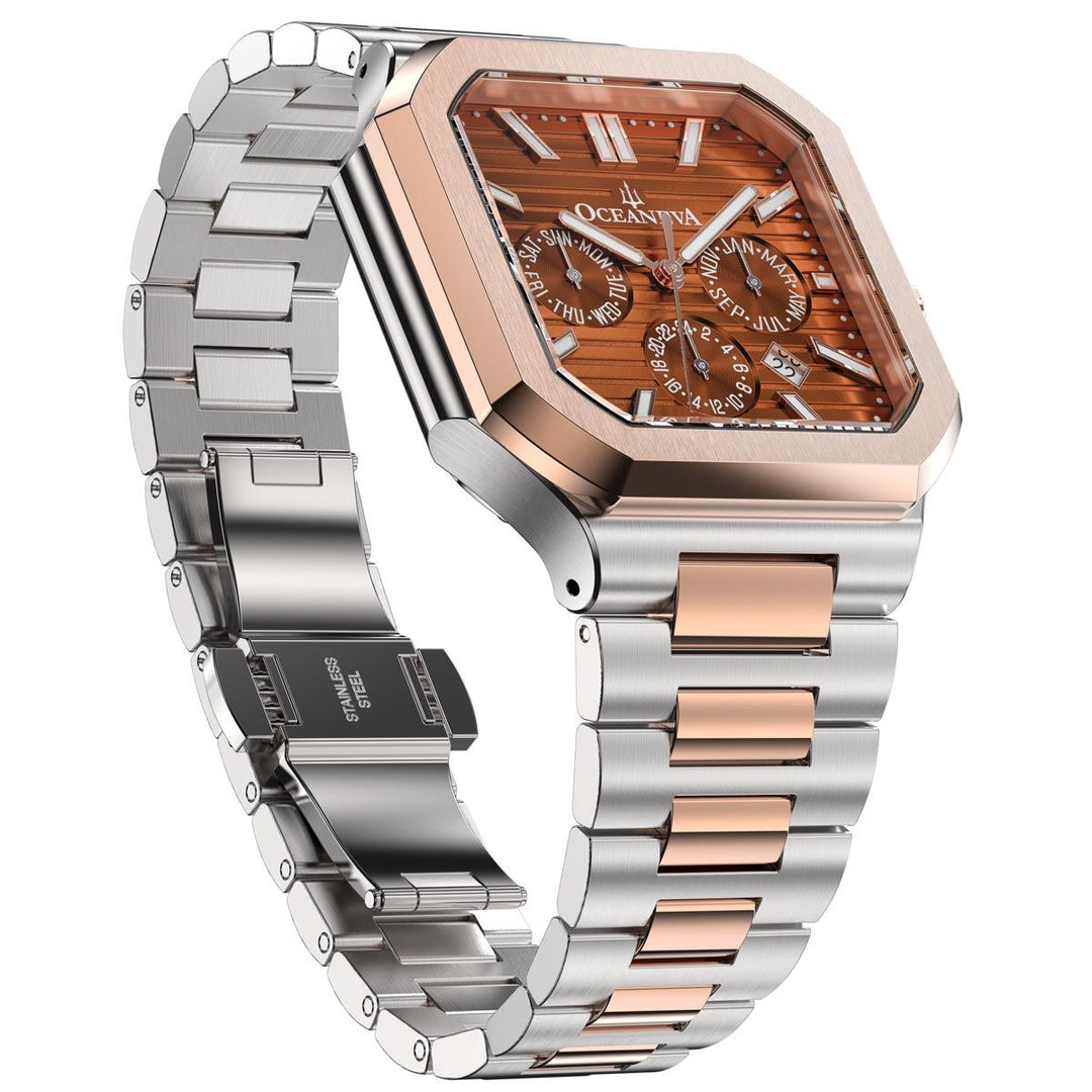 Tenuis Automatic Calendar Watch with Rose Gold Bezel | Brown Dial