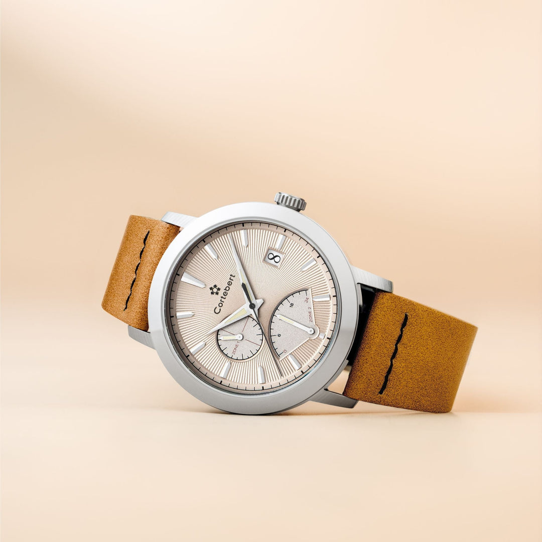 Cortebert Rodez Retrograde Dual Time Tan / Genuine Leather | Tan Dial