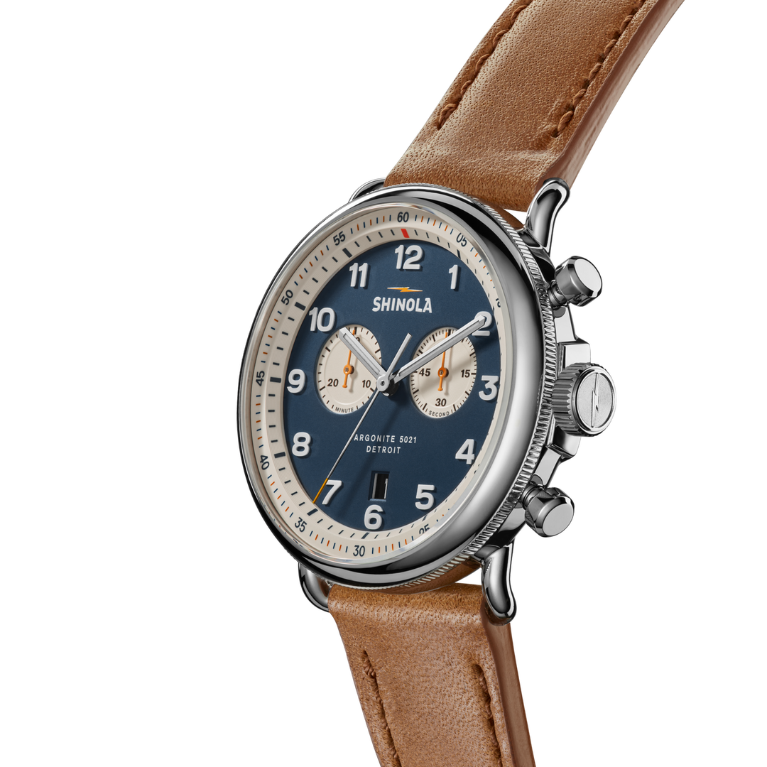 Canfield C56 Chronograph Watch Blue Dial / Tan Leather Strap Blue Dial