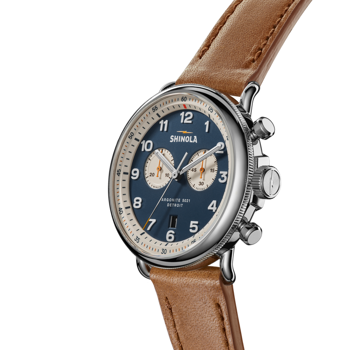 Canfield C56 Chronograph Watch Blue Dial / Tan Leather Strap Blue Dial
