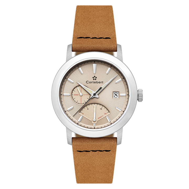 Cortebert Rodez Retrograde Dual Time Tan / Genuine Leather | Tan Dial