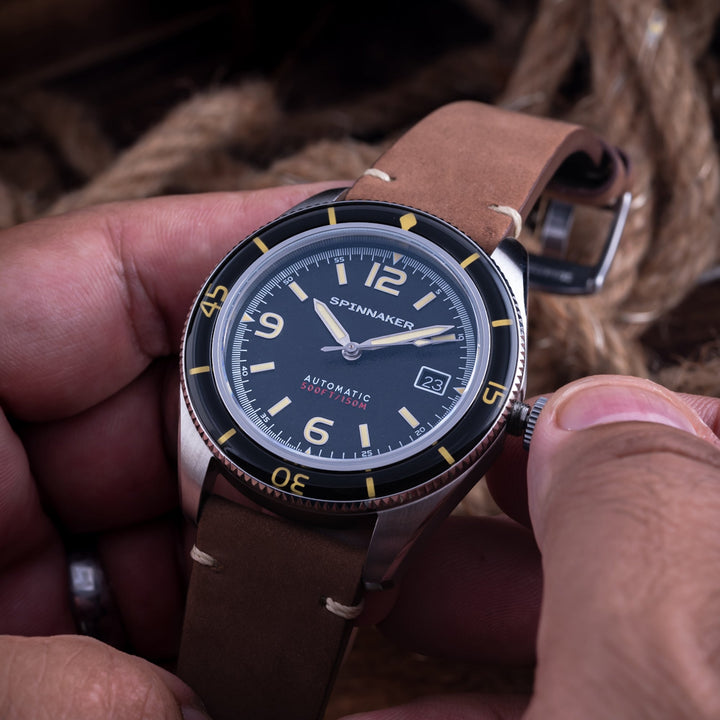 Fleuss Black / Brown / Leather | Black Dial