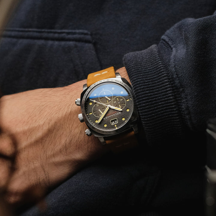 Hull Chronograph Black & Brown / Leather Black Dial