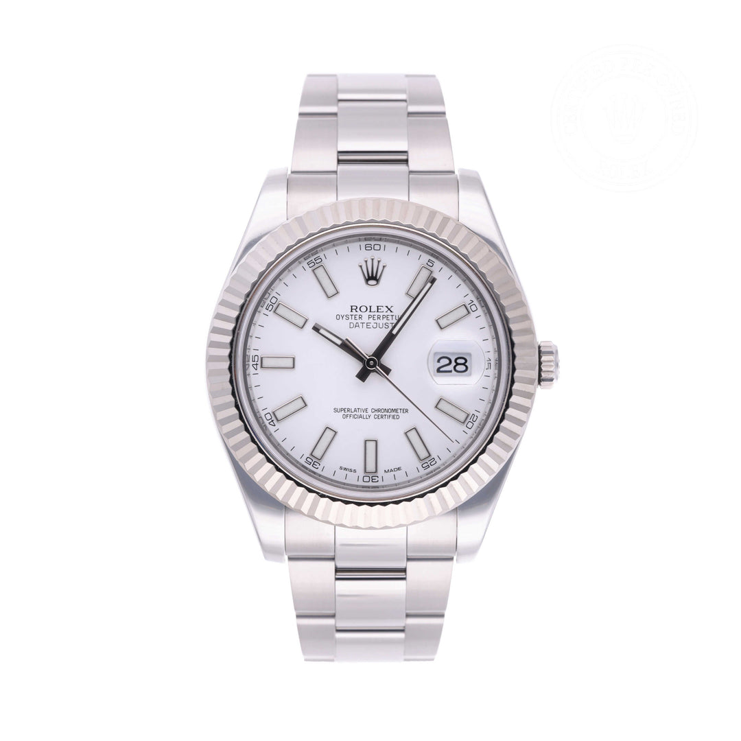 Pre-Owned White Gold Rolex Oystersteel Datejust II White Dial 41mm-Ref. 116334