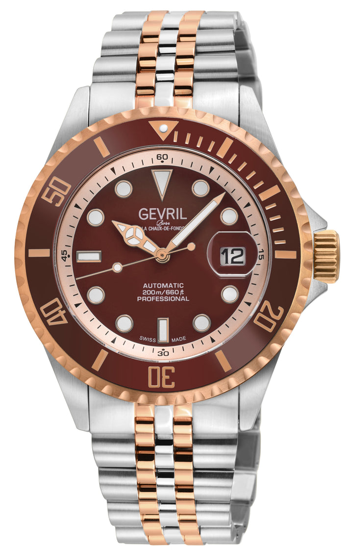 Wall Street Gevril Swiss Made SW200-1 Steel Rotating Brown Ceramic Bezel , 316L 