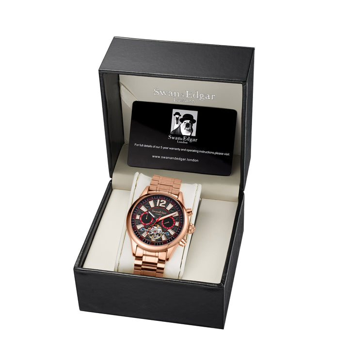 Royal Exhibition Automatic Black Open Exhibition Dial Rose Gold Stainless Steel 