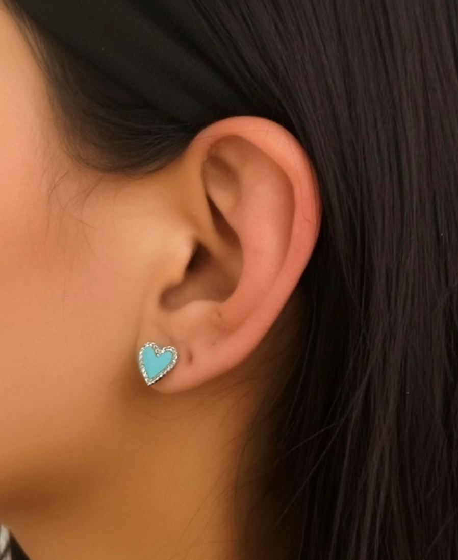 Turquoise Heart Shaped Earring with Natural Diamonds