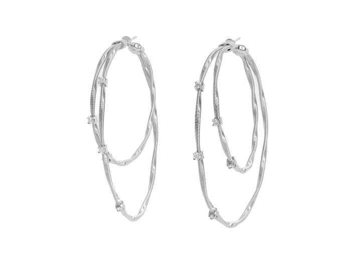 Double Twist Diamond Hoop Earrings