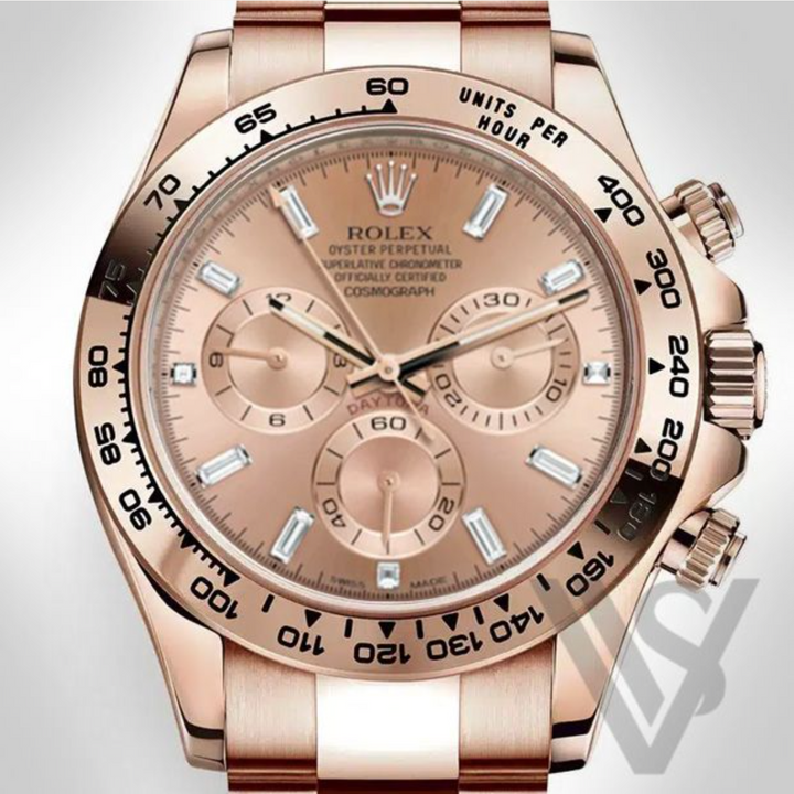 Pre Owned Discontinued Rolex - Daytona - Rose Gold Baguette Diamond Dial 18K Rose Gold Oyster Bracelet 2021