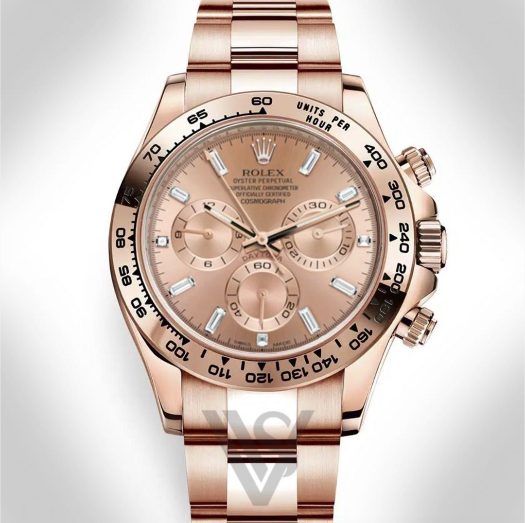 Pre Owned Discontinued Rolex - Daytona - Rose Gold Baguette Diamond Dial 18K Rose Gold Oyster Bracelet 2021