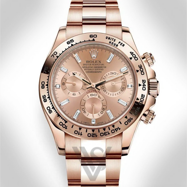 Pre Owned Discontinued Rolex - Daytona - Rose Gold Baguette Diamond Dial 18K Rose Gold Oyster Bracelet 2021