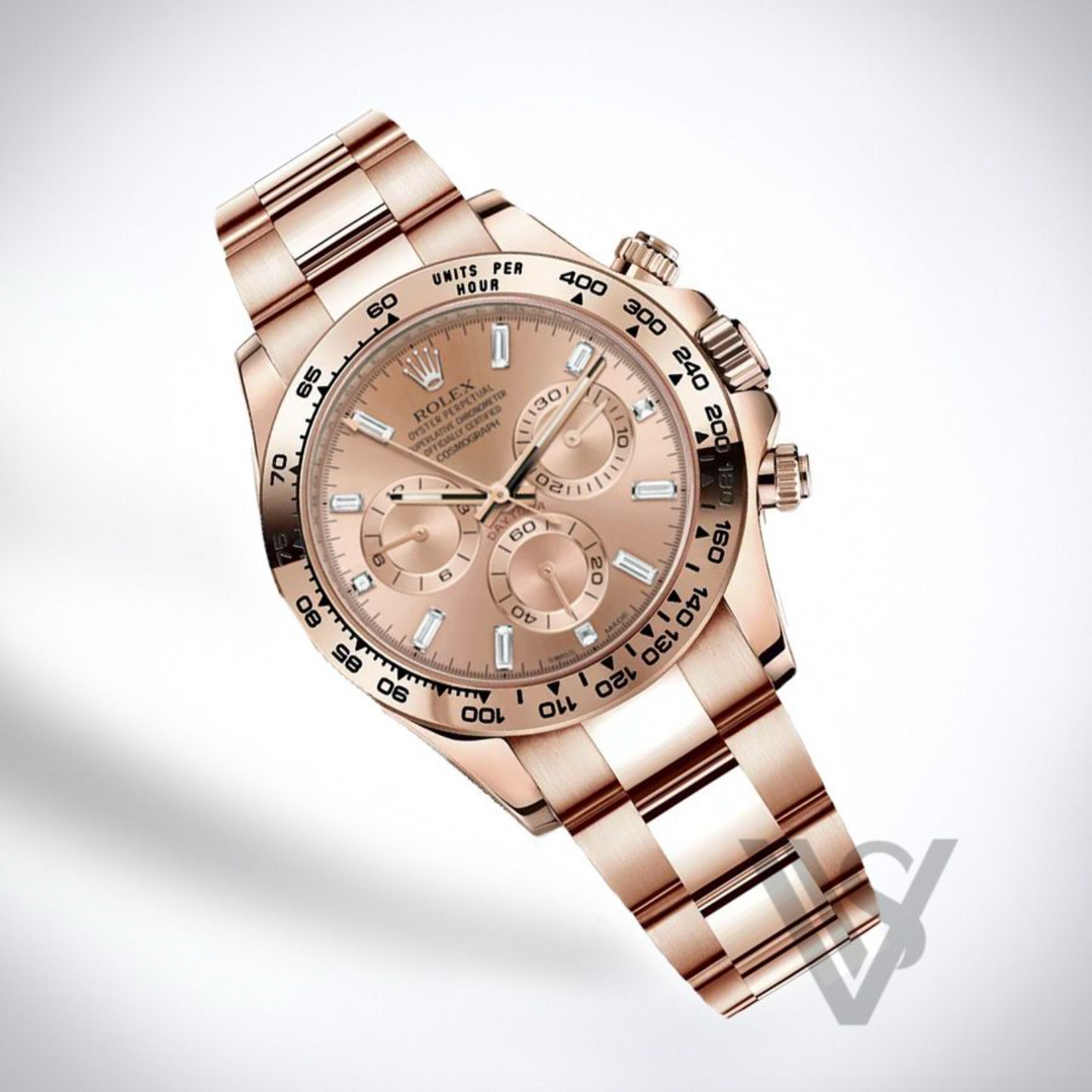Pre Owned Discontinued Rolex - Daytona - Rose Gold Baguette Diamond Dial 18K Rose Gold Oyster Bracelet 2021