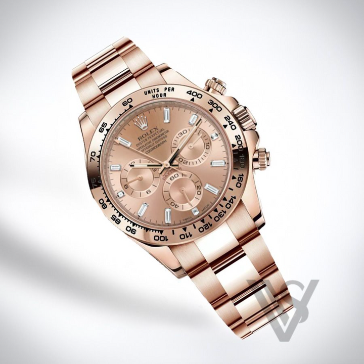 Pre Owned Discontinued Rolex - Daytona - Rose Gold Baguette Diamond Dial 18K Rose Gold Oyster Bracelet 2021
