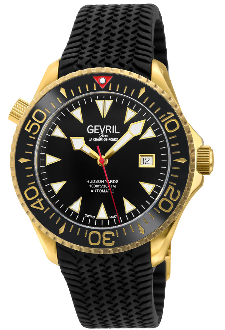 Hudson Yards - Rubber Swiss Made SW200 ceramic rotating bezel helium valve - Bla