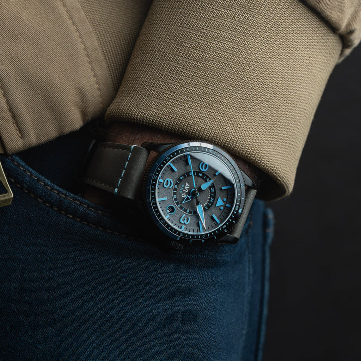 FLYBOY AIRMASTER GMT AUTOMATIC Grey / Leather | Grey Dial