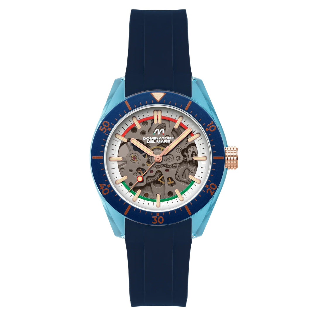 Ortona Electric Blue / Blue Silicone Strap White Dial