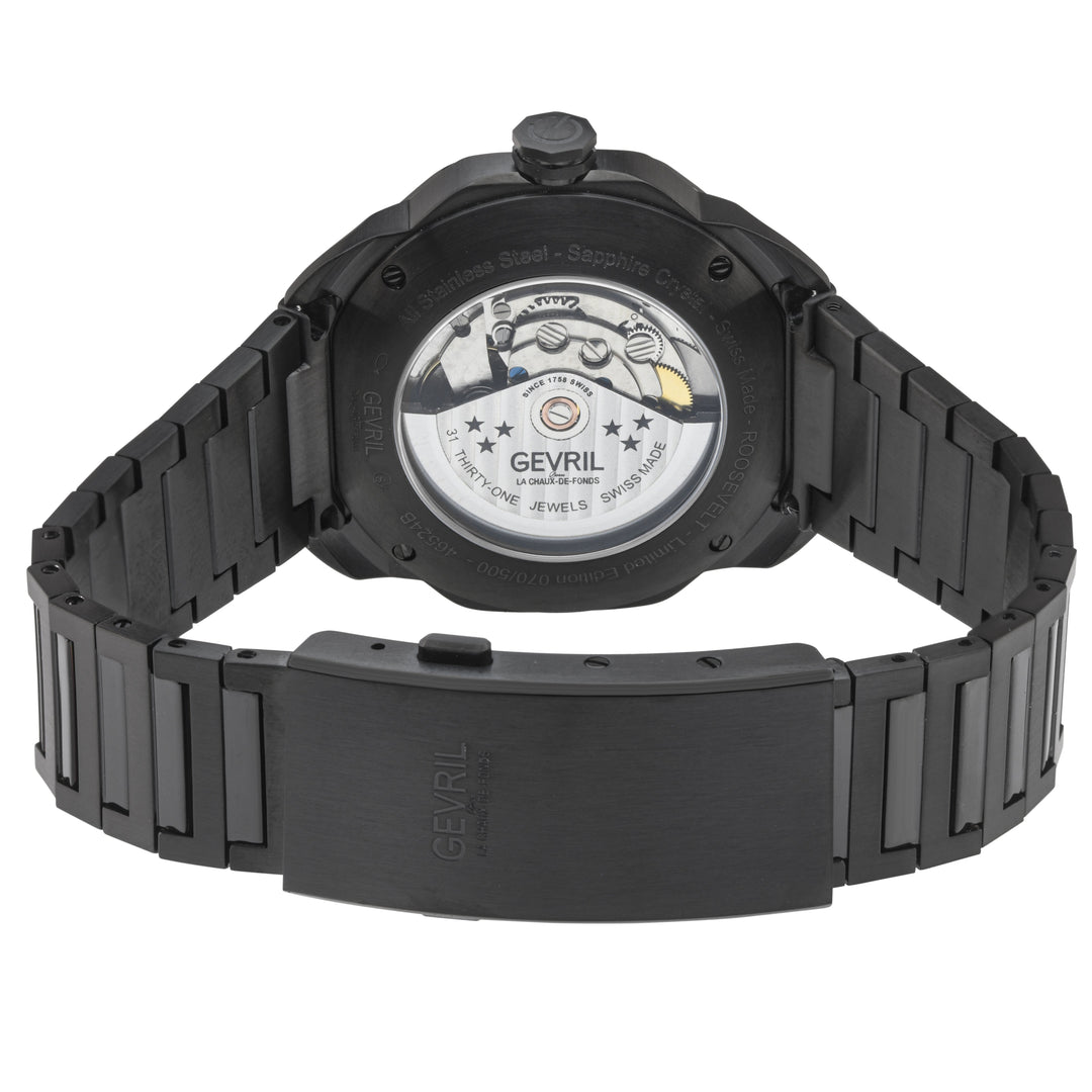 Roosevelt Gevril IPBLK Case, IPBLK Bezel, Black checkered dial, IPBLK Bracelet. 