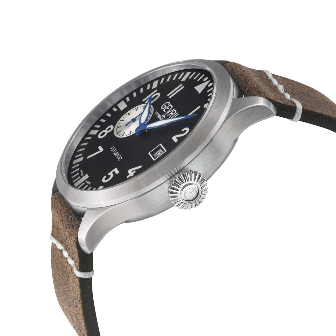 Vaughn Swiss automatic SA110, Black Dial, Brown Handmade Leather Strap | Black D