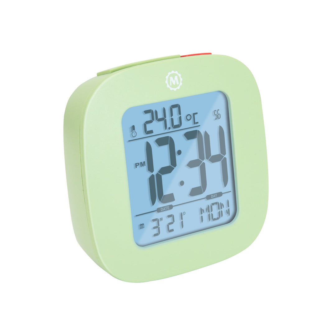 Compact Alarm Clock with Temperature and Date Clock, LCD, Alarm, Mini, Green (25