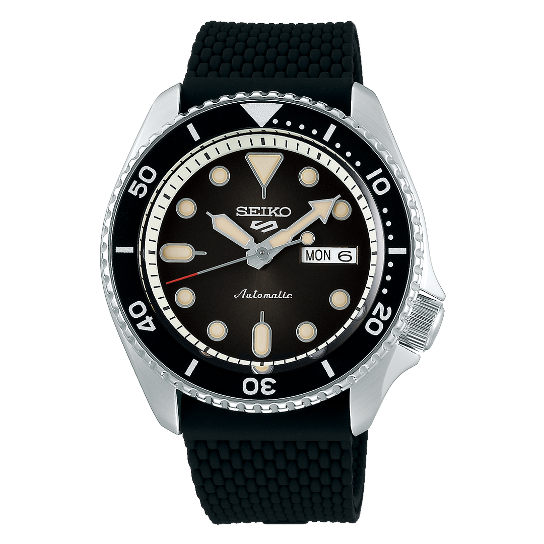 Seiko 5 Sports - Unidirectional Bezel Black Gradient Dial / Black Silicone Strap