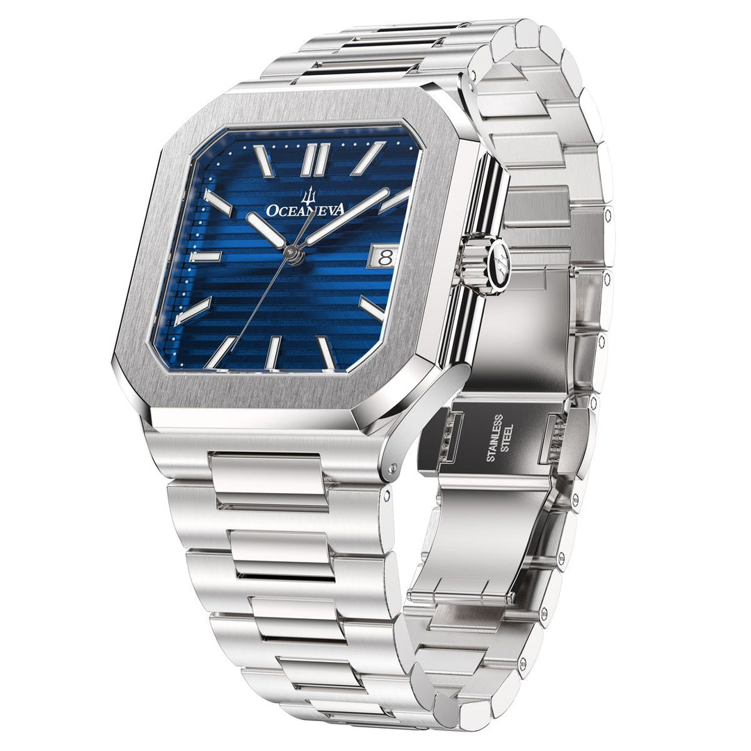 Oceaneva Tenuis Ultra-Thin Swiss Movement Automatic Thin Silver Blue Watch Blue/