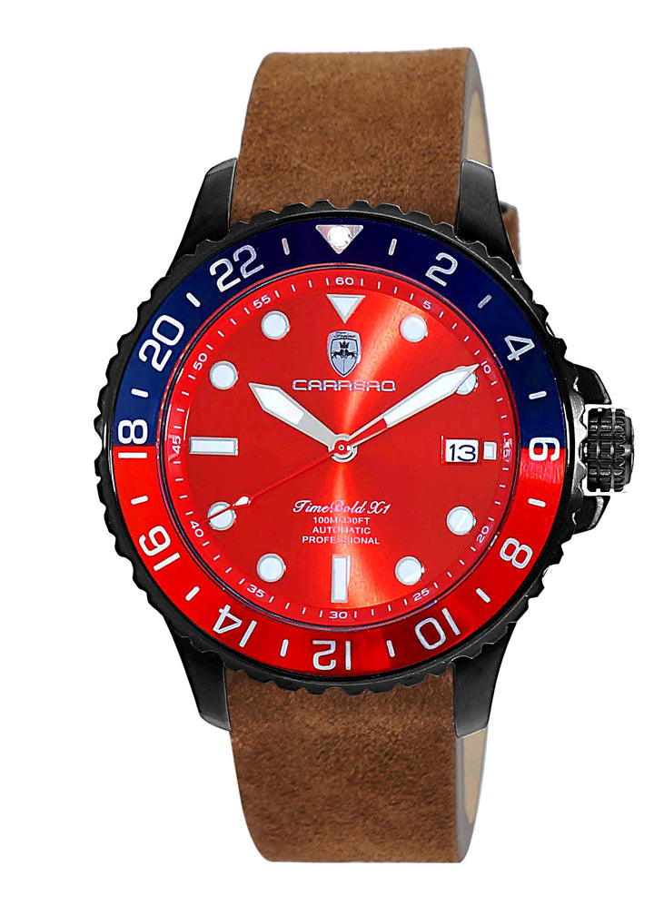 TIME BOLD- X4 BLUE/RED - BROWN SUEDE Red Dial