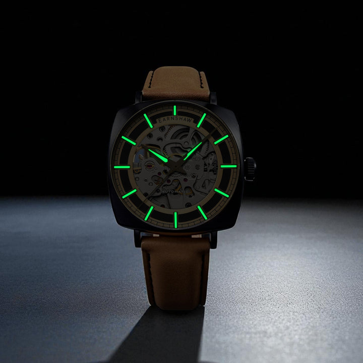 City Of London Moorgate Skeleton Automatic Gold / Genuine Leather Strap | Gold D