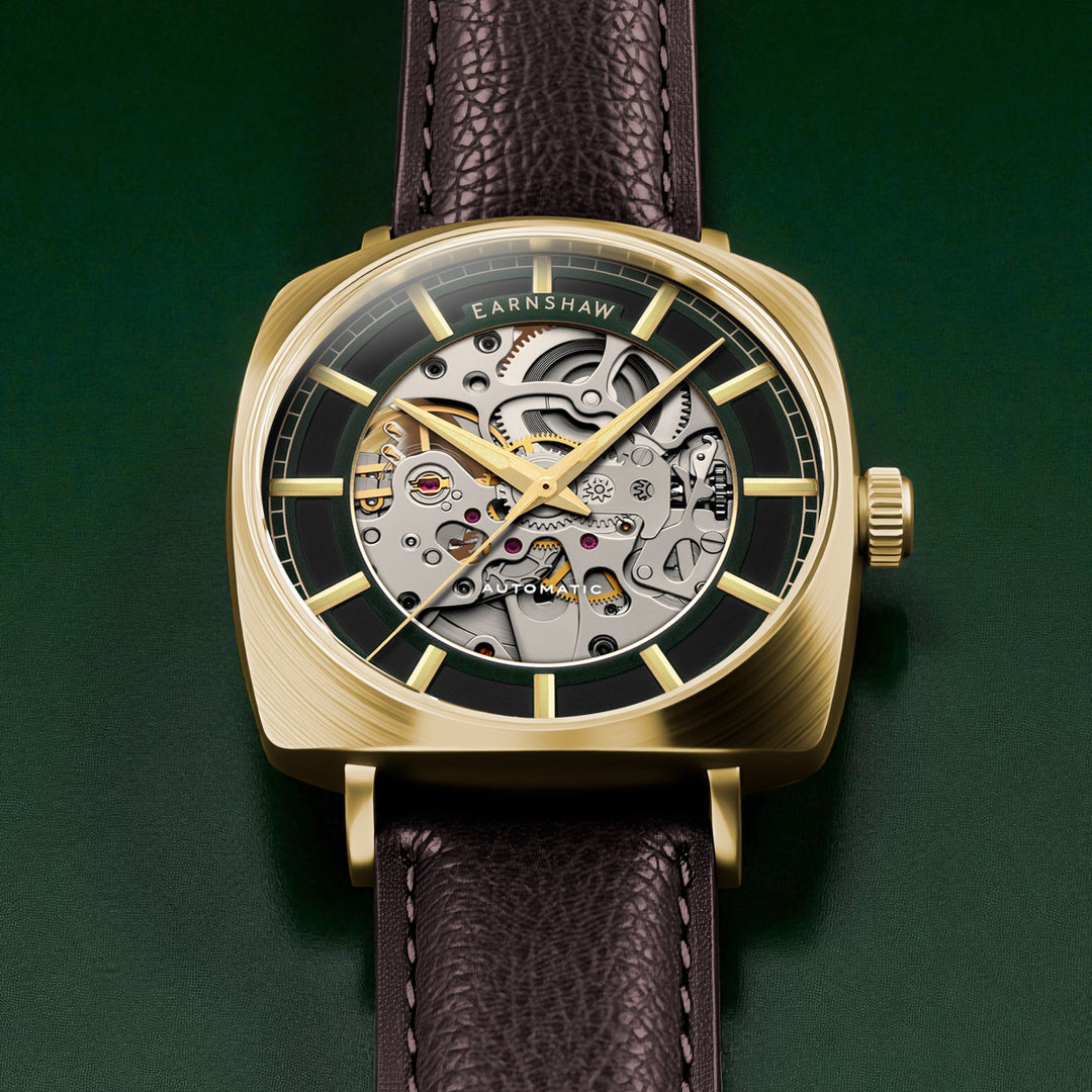 City Of London Moorgate Skeleton Automatic Black / Genuine Leather Strap | Black