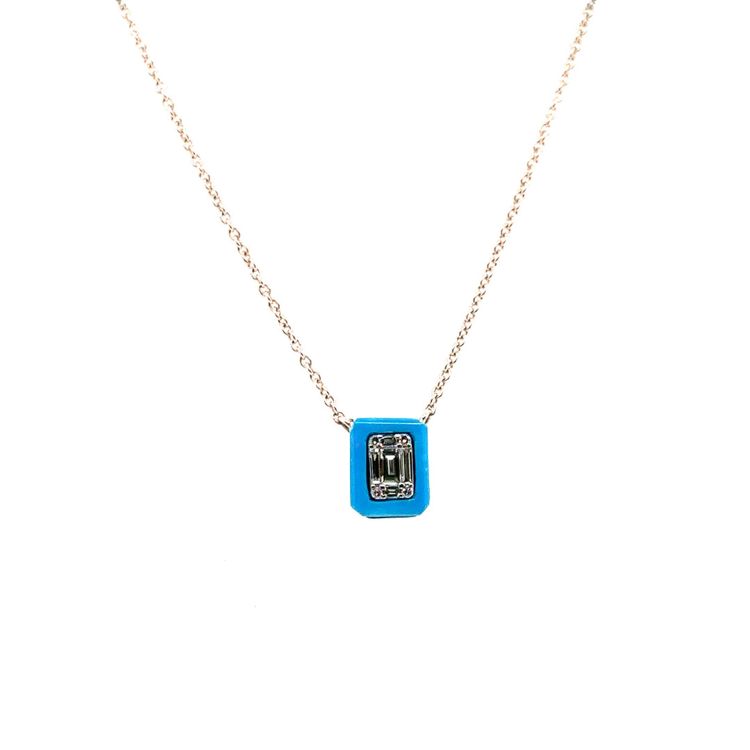 Turquoise Invisible Set Diamond Necklace