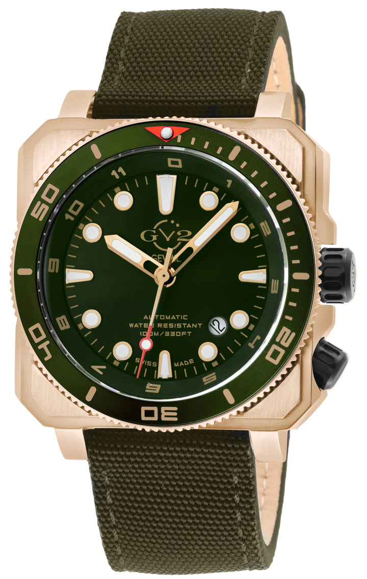 XO small Swiss Made SW200  inner and outer rotating bezel, metal band  olive  Bl