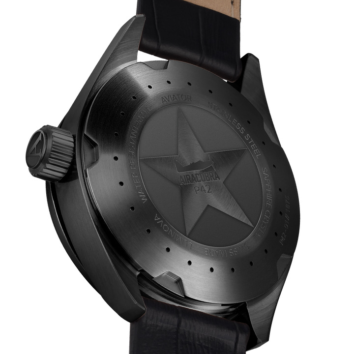 AIRACOBRA P42 Black Calf Leather Strap | Black Dial