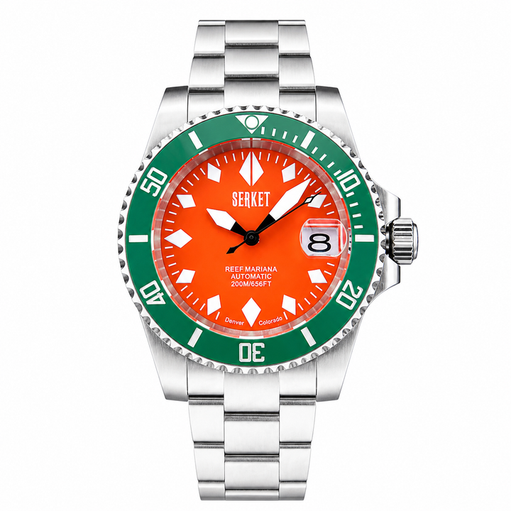 Reef Mariana Diver Orange Dial Green Bezel 40mm Orange Dial