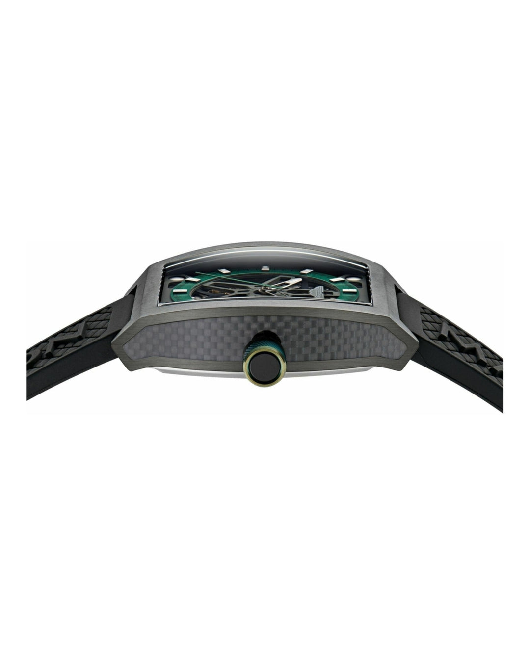 TRG Automatic Skeletonized Tonneau/Gunmetal IP/Black Silicone Green Dial