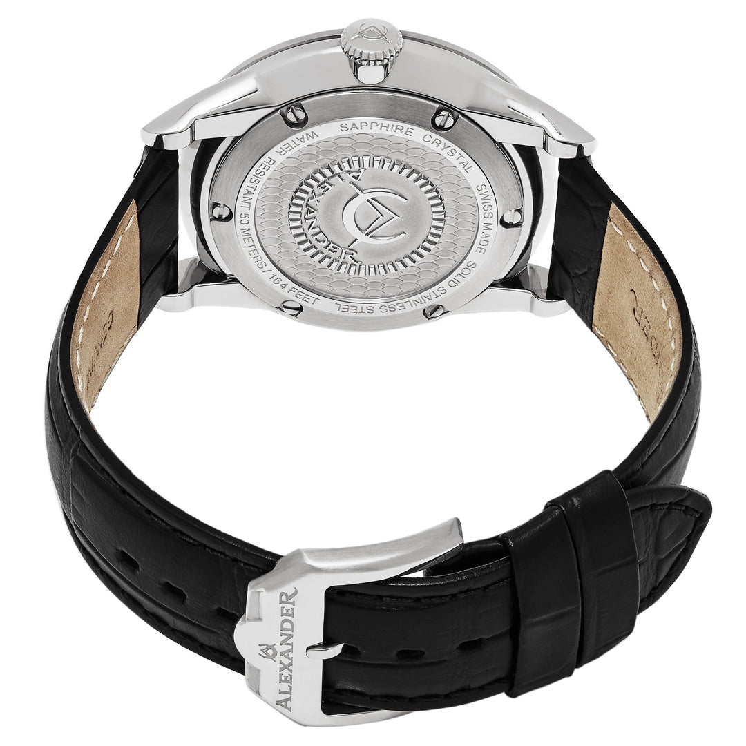 Sophisticate A911 Stainless Steel Case on Black Embossed Genuine Leather Strap, 