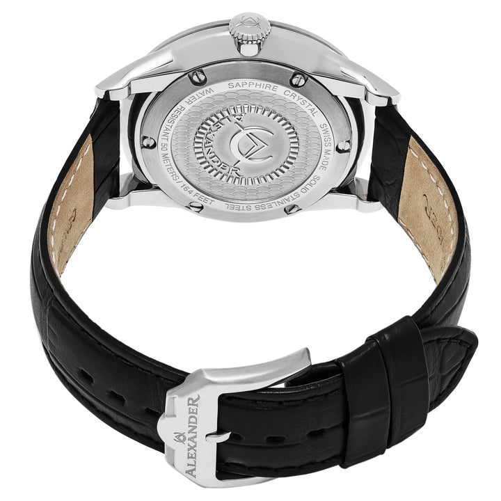 Sophisticate A911 Stainless Steel Case on Black Embossed Genuine Leather Strap, 