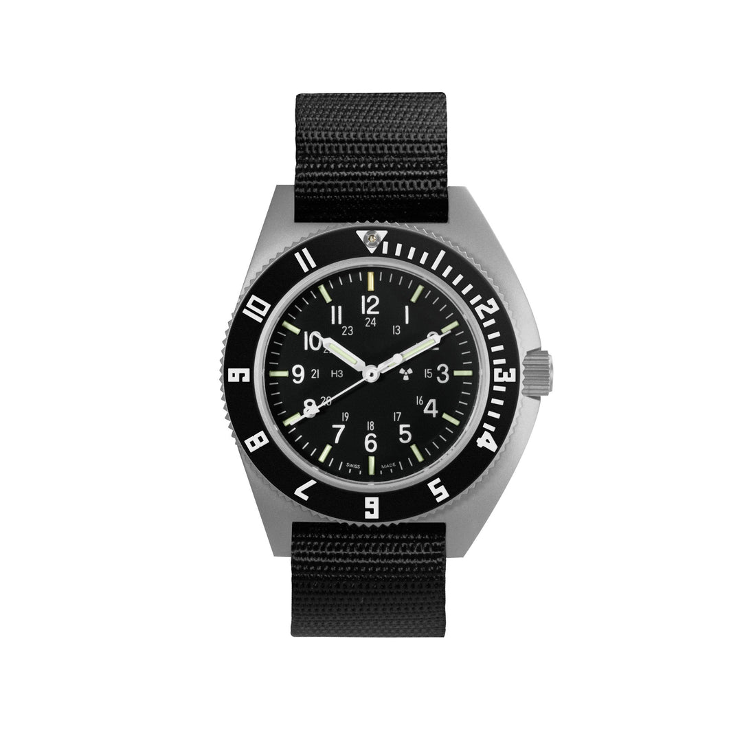 NAV, QUARTZ, SAPH, STE, COL: SS/BKBK NYLON 11" Black Sterile/Nylon | Black Dial