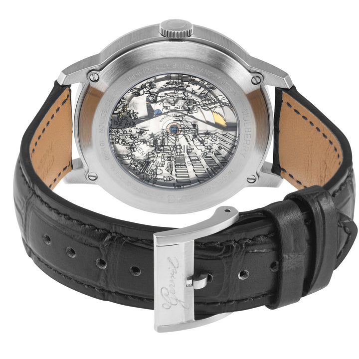 Mulberry Gevril Men's Mulberry SS Case, White Dial with embossed textured, Black