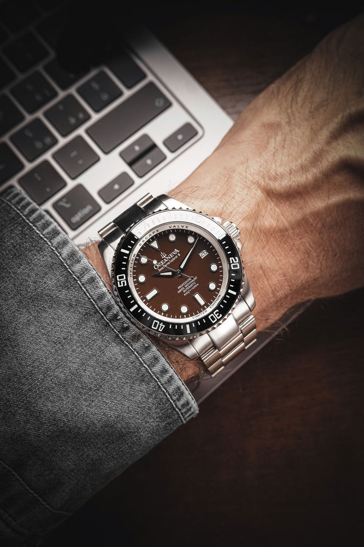 Deep Marine Explorer Swiss Automatic II Silver bezel | Brown Dial
