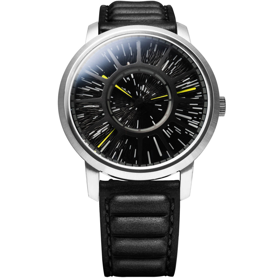 Hyperspace Automatic Interstellar silver/black leather strap | Black Dial