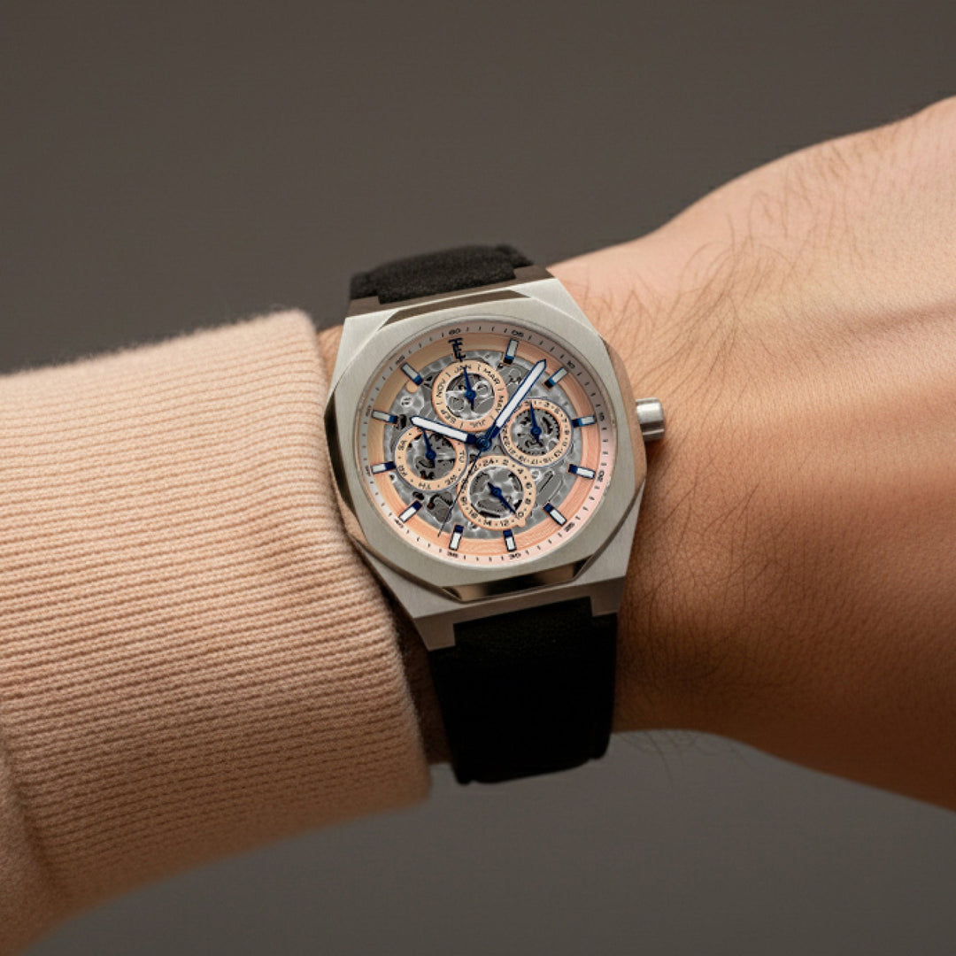 Discovery Drake Triple Calendar Skeleton Automatic Pink / Genuine Leather | Pink