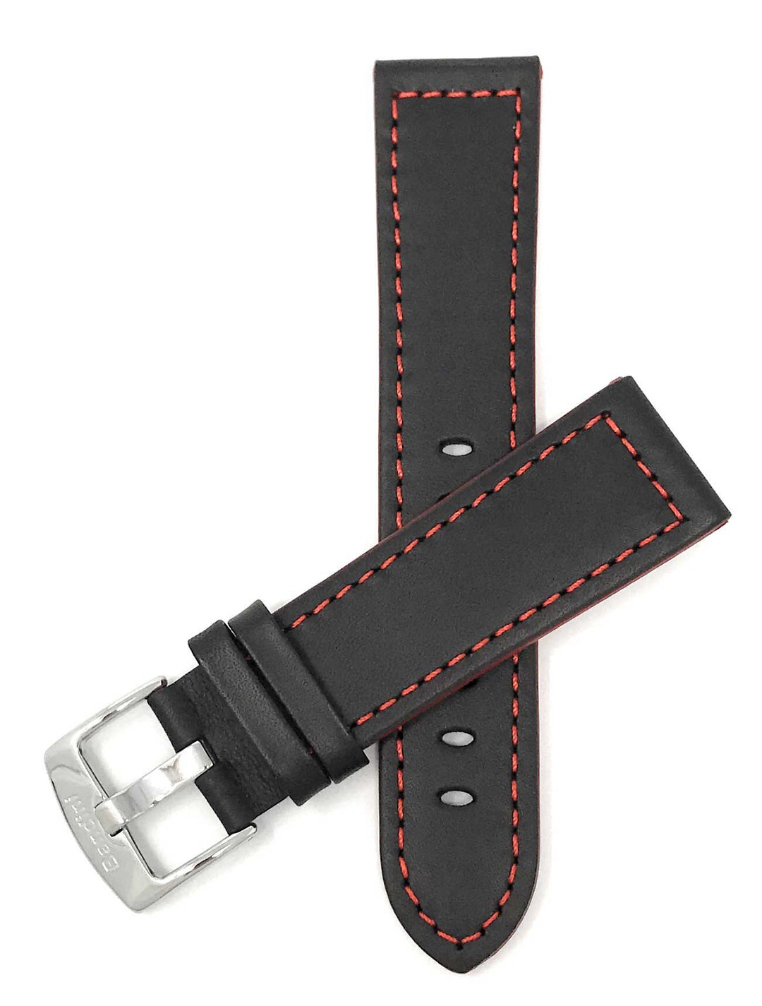 506 | 20mm Black / Red Italian Leather Watch Band - Racer - Padded 20mm / Black 