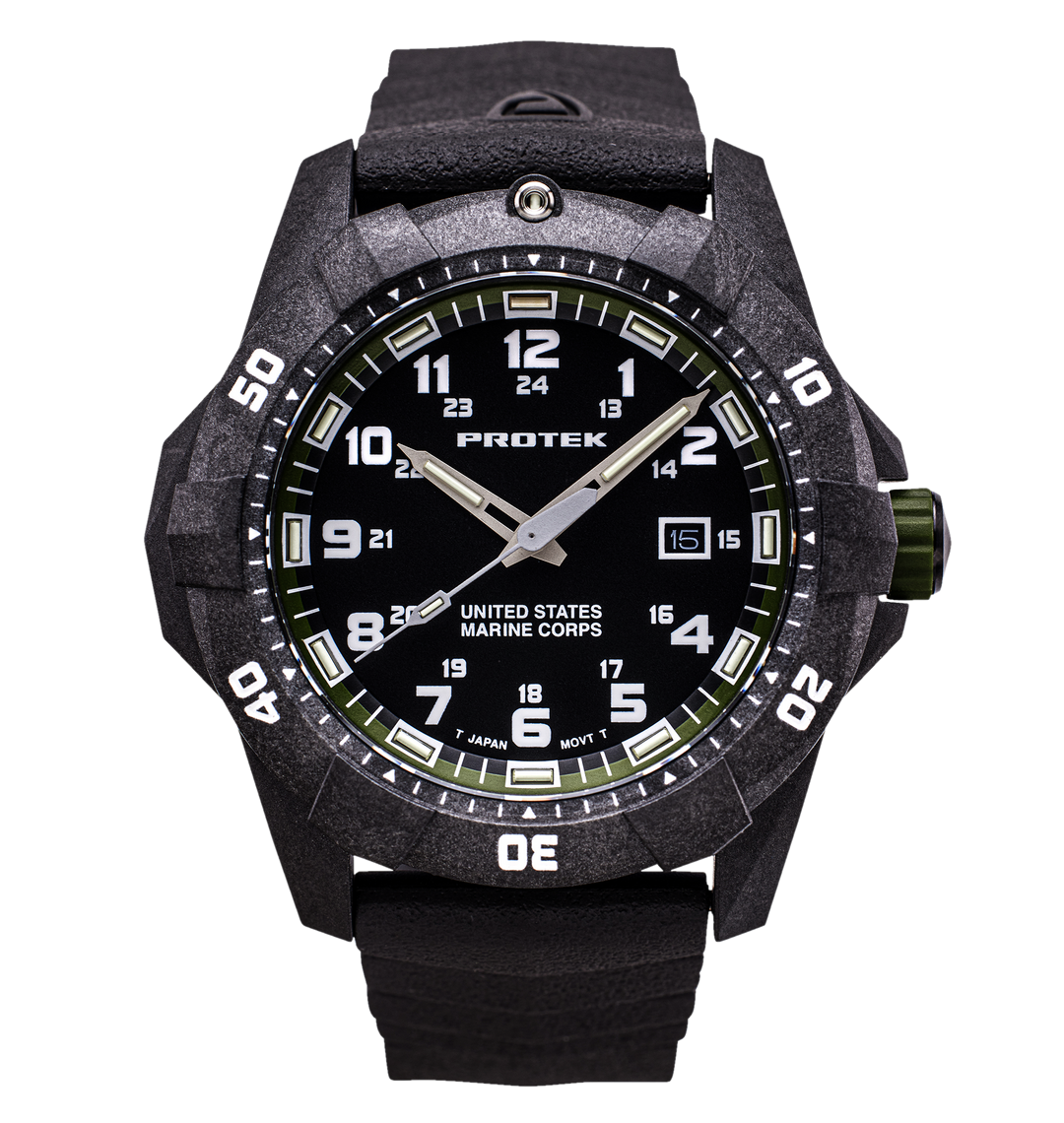 USMC Carbon Dive CARBON CASE/BLACK & GREEN DIAL/BLACK STRAP | Black / Green Dial