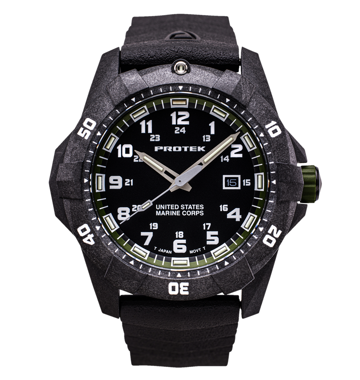 USMC Carbon Dive CARBON CASE/BLACK & GREEN DIAL/BLACK STRAP | Black / Green Dial