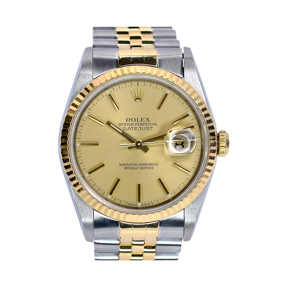 Pre-Owned Rolex 18k Yellow Gold Fluted Bezel Datejust- Ref.16233