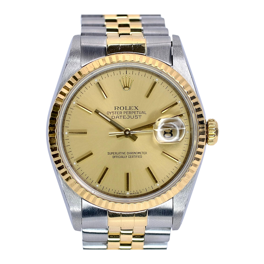 Pre-Owned Rolex 18k Yellow Gold Fluted Bezel Datejust- Ref.16233