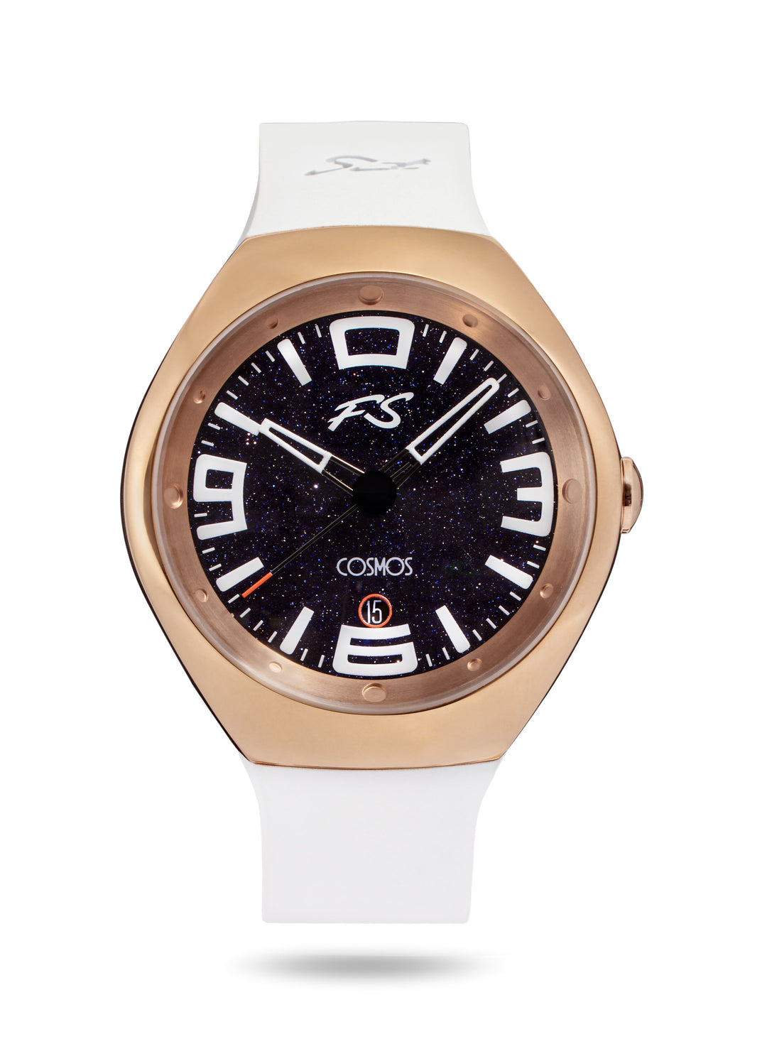 Frank Stephenson's Cosmos Series IP Rose Gold Steel Case, Blue Dial, White Strap