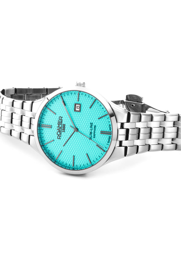 Slim-Line Classic Sky blue dial, stainless steel bracelet Sky Blue Dial